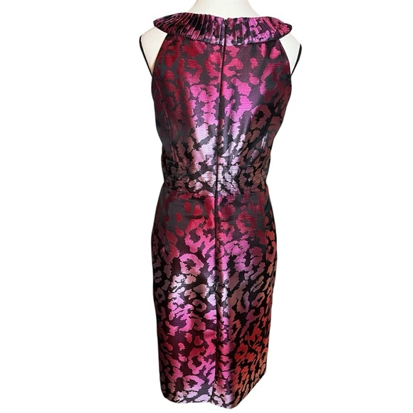 Madison Pleated Collar Pink Purple Animal Print sheath Dress Halter Size 12 NWOT - Picture 7 of 8